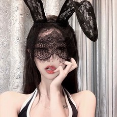핑크바니 레이스 바니 마스크 섹시 코스프레 파티 페이스 마스크, 1개, 블랙