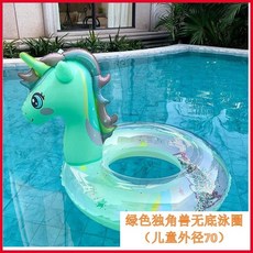 網紅風游泳圈兒童彩虹馬獨角獸坐圈防側翻加厚腋下男女通用爆款圈, 1個, 綠色獨角獸無底圈（兒童外徑70）