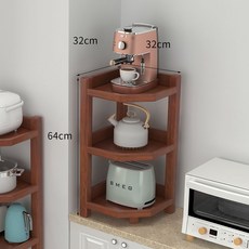 全實木三角置物架家用落地轉角收納架帶輪移動 角櫃 墻角櫃 傢用 邊角櫃 儲物櫃子 置物架 轉角置物架, 3層胡桃色, 1個