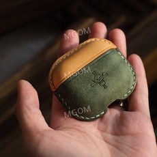 에어팟4 가죽 케이스 이어폰 보호 커버 레트로 Airpods 4세대 호환 휴대용 각인, 옐로우+그린, 1개