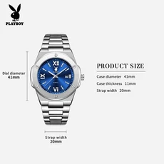 PLAYBOY 3912 럭셔리 브랜드 남성호환 시계 41MM 크로노그래프 쿼츠 드레스 비즈니스 선물 상자