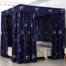 家用臥室防塵頂加厚床簾遮光一體式蚊帳單雙人1.8米床圍簾1.5床幔, 古典風,粉色（單帳紗+支架）沒有布