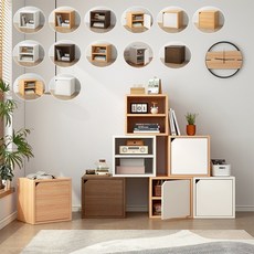 多功能方格收納箱，自由組合儲物櫃，簡約風格置物盒，居家收納好幫手, 帶門櫃-原木, 1件