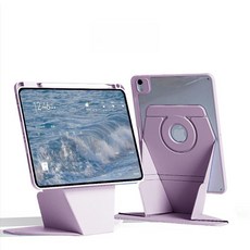 iPad Pro 보호 케이스 Air 호환 세로형 강화 펜 슬롯 포함 아크릴 프로 휘어짐, 1개, 그래스퍼플 자석 분리형, iPad Air3( 10.5inch )
