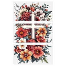 [ 940027 ] HICOHAND 문지름 스티커 3개 세트 빈티지 꽃 고딕 십자가 방수 UV 스티커 공예 데칼 가구 서랍 드레서 홈 데코용, 꽃 십자가