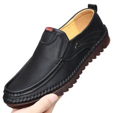 男士休閒皮革樂福鞋，柔軟舒適透氣，防滑耐磨手工縫線