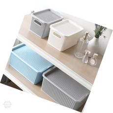 정리 라탄 사각 수납 뚜껑 철제 바스켓 플라스틱 바구니, 스티치뚜껑바스켓 L그레이