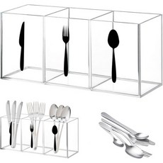 제펠루스 투명 주방 용품 정리함 플라스틱 은식기 펜 꽂이 책상용 3칸 포크 나이프 스푼, Transparent