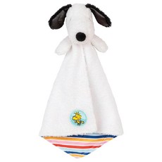 Kids Preferred Peanuts 스누피 아기 담요 - 울트라 소프트 스트라이프 디테일 러비 새틴 악센트 0개월 이상 우드스톡 아플리케 38.1cm(15인치)