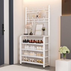 SeekFun 다용량 신발장 정리대 선반 현관 틈새 5단 수납장 철제 다용도 모자걸이 일체형, 화이트