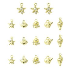 Stiesy 6피스 6가지 스타일 황동 배드민턴 야구 라켓 탁구 박쥐 참 펜던트 18K 금 도금 큐빅 지르코니아 마이크로 페이브 점프 링 포함 스포츠 테마 주얼리 제작 공예용, 오션-18개