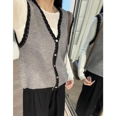 MDMS 韓版V領無袖針織背心 疊穿外搭 寬鬆撞色設計 短版針織馬甲 百搭顯瘦W052