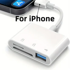 iOS 충전 어댑터가있는 iPhone 용 4in1 TF SD 카드 리더기 OTG 케이블 카메라 메모리 마이크로 변환기, 02 3in1 Reader USB