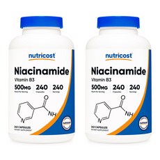 Nutricost Niacinamide (Vitamin B3) 뉴트리코스트 나이아신아마이드 비타민B3 500mg 240캡슐 2팩, 240정, 2개