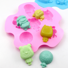 6連卡通造型矽膠烘焙模具, 淺藍色