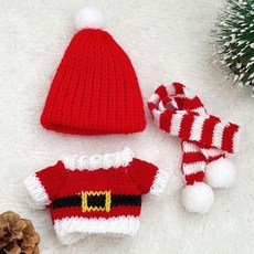 聖誕主題公仔服飾套裝，適用於10cm娃娃，含聖誕帽、圍巾、聖誕老人或精靈毛衣, 1個, 紅色套裝