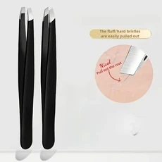 2/4개 블랙 스테인레스 스틸 핀셋 - 눈썹 모양 만들기 부스러기 제거용으로 뾰족한 평면 각진 팁이 포함되