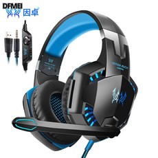 DFMEI 因卓頭戴式耳機立體聲有線電腦發光耳機耳麥電競PS5遊戲耳機, G2000單插版黑藍色+一分二轉接線, 如圖