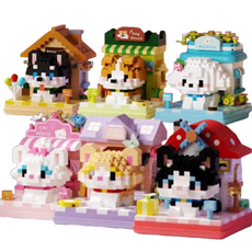 [나노킹-감성블럭] 강아지 고양이 하우스 시리즈 나노블럭 DN063, 6개, 냥이 댕이