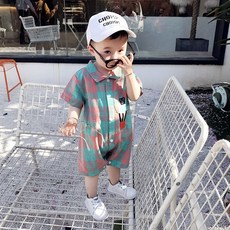 超萌嬰兒服男寶童裝哈衣服寶寶夏裝格子連體衣男童連體褲兒童爬服