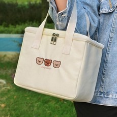 지퍼 밀봉형 보냉백 대용량 쿨러 아이스박스 소풍 도시락 가방, 납작이아이보리