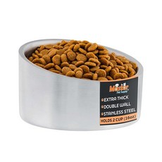 Master Pet Supply 스테인리스 스틸 비스듬한 개 고양이 사료 그릇 - 226.8g(8온스) 튼튼한 - 피스타치오 이중벽 단열 프렌치 퍼그 고양이를 위한 미끄럼 방지, 2 Cups (16 oz), Stainless Steel