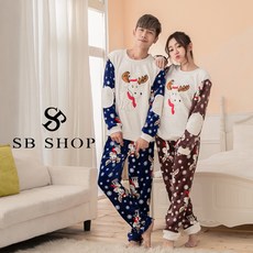 SB SHOP 聖誕麋鹿情侶睡衣 珊瑚絨法蘭絨睡衣