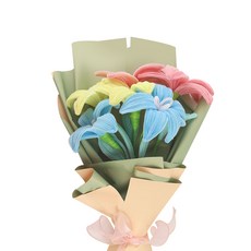 花束扭扭棒 DIY 毛根 手作 花束 情人節 母親節 禮物 玫瑰 向日葵 百合 海芋 馬卡龍 櫻花 荷花 鬱金香 繡球花, 1個, 馬卡龍百合