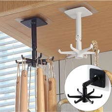 1+1+1구성) 360도 회전 주방 조리도구 걸이/국자/행거, 화이트+블랙+블랙