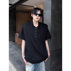 어깨 패드 디테일 반팔 티셔츠 남녀공용 오버핏 클린핏 고급 무드 디자인 반팔티