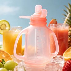 果凍輔食袋嬰童母乳袋水果泥袋矽膠奶瓶兒童吸吸樂擠壓送吸管帶蓋, 1個, 如圖所示1529, 矽膠輔食袋-淡粉色（贈吸管）