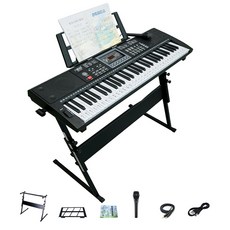린보 61key 입문용 가정용 전자 디지털피아노+마이크+Z자 스탠드+악보대, 블랙, 1개