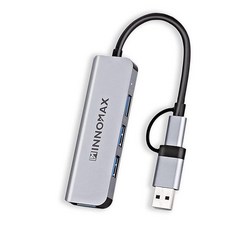 USB C to USB 허브 4 포트 INNOMAX 알루미늄 USB 타입 C - 멀티포트 USB 3.0 어댑터 모든 컴퓨터용 추가 USB A 수 어댑터 1개: 맥북 아이패, 6-in-1 USB-C 허브: USB A/USB C/U, 1개