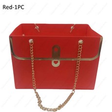 종이 핸드백 꽃다발 데이 크리 휴대용 가방 발렌타인 티브 토트 파티 상자 어머니의 포장 에이 생일 선물, 15x10x10.5cm, Red1PC