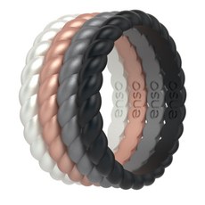 엔소 링 스택형 브레이드 실리콘 결혼 반지 - 저자극성 남녀 엔소 링 스택형 브레이드 실리콘 결혼 반지 - 저자극성 남녀공용 스택형 웨딩 밴드 - 편안한 미니멀리스트 밴드 - 폭, 메탈릭 펄/로즈 골드/실버/블랙, 10