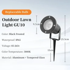 쿠쿠스토어 야외 LED 잔디 램프 GU10 교체 가능한 전구 에너지 절약 IP5 방수 스포트라이트 정원 마당 나무, 02 Type A Neutral Light, 01 5W, 1개