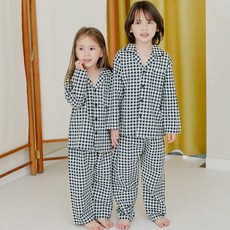 국내제작 098 잔체크 긴팔 아동상하 잠옷SET(남여공용)