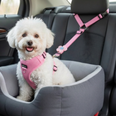 레인보우캣 강아지 차량용 안전벨트 반려동물 헤드레스트 안전벨트, 1개, 핑크