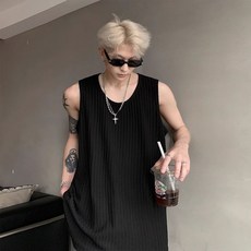 肌理感男士運動背心 美式潮牌寬鬆無袖坎肩 夏季新款排汗打底T恤