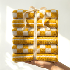 바무타올 국내산 뱀부 호텔 수건 180g, 4개, 옐로우 체크+옐로우 스트라이프