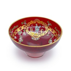 Antique 이태리 살비아티 베네치아 핸드페인팅 루비 보울 무라노 아트글라스 유리볼, 1개