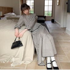 여성투피스 여성세트 체크 여성셔츠 + 롱스커트 블라우스 여성스커트 ZBW26012109 60