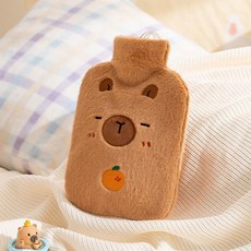 可愛卡通熱水袋學生宿捨用大號灌水暖水袋敷肚暖宮衝水暖手寶, 橙子卡皮巴拉 850ml【不可插手】, 1個