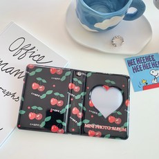 Ttolsseup迷你相簿Poka Book Call Book 1格Poka活頁夾簡約相冊, 櫻桃黑