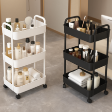 깔끔의정석 이동식 3단 트롤리 수납 선반, 퓨어 화이트