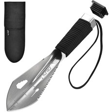 Iunio 하이킹 모종삽 캠핑 배낭여행 휴대용 삽 멀티툴 초경량 캠프 도구 휴대용 파우치 포함 원예 야외 생존용 (블랙), 실버