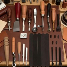 가죽 공구 세트 DIY 수제 가죽 바느질 세트 아트 18종 다기능 수리 및 제작 도구, [01] 옵션1