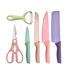 LifeSelect 多功能廚房刀具組 色彩繽紛 輕巧耐用, 1套, 廚師刀，菜刀，麵包刀，水果刀，削皮刀，剪刀