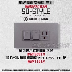 Panasonic 國際牌 SO-STYLE系列 埋入式開關插座, 1個, 霧灰蓋板+灰色開關+灰色插座