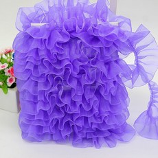 소프트 4CM 와이드 Pleated Tulle 파인 레이스 리본 프릴 트림 칼라 아플리케 DIY 공예 드레스 의류 스커트 애완 동물 턱받이 봉제 원단, 보라, 1야드, 1개